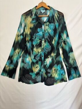 FUTURE COLLECTIVE Watercolor Print Mesh Button Front Blouse Size 2X